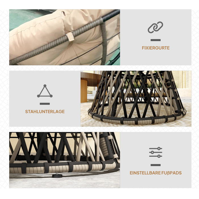 Крісло-гойдалка Outsunny Papasan з ротангу, 360° обертається, крісло-кошик з подушкою, діаметр 90 см, кругле ротангове крісло, крісло-поворотник, крісло для відпочинку, крісло-шезлонг для вітальні, саду, балкону, бежеве | Aosom