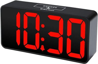 LED годинник-будильник Eachui з USB-зарядкою, великий дисплей, регулювання яскравості та гучності, функція відкладання, 12/24 год, цифровий годинник, живлення від мережі (чорний & білий), червоний