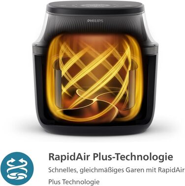 Philips Airfryer 3000 Series 4.2L, Viewing Window, 16-in-1 Airfryer, RapidAir Plus Technology, Less Fat, HomeID Recipe App, Effortless Cleaning (NA320/00)