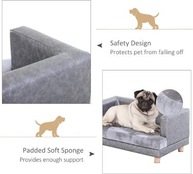 PawHut Собаче ліжко-диван для собак та котів з дерев'яним каркасом, плюшевий чохол, подушка з піною, 68 x 41 x 32 см