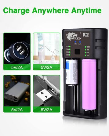 Зарядний пристрій IMREN 18650 з 4 слотами, 2A, USB-C, для акумуляторів 18350, 14500, 14650, 17500, 18700, 20700, 21700, 22650, 26650, 1.2V NI-MH/NI-Cd AA AAA C