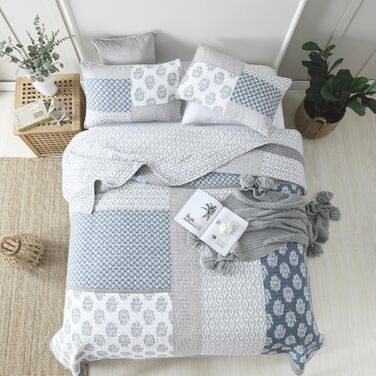 Комплект постільної білизни Finlonte Quilt Twin (1.5), блакитно-сірий-білий, 2-х частинний, 183x218 см