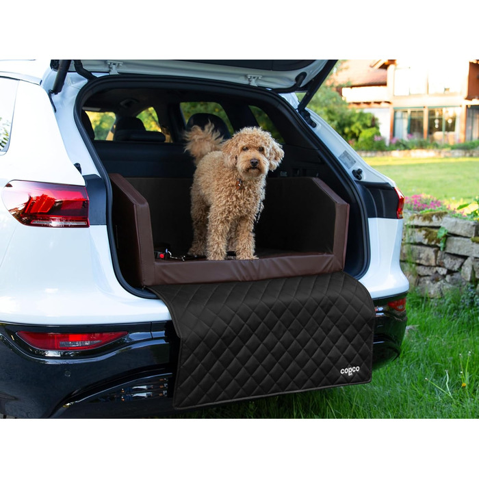 CopcoPet Автомобільне ліжко для собак у багажник 100x80x38см, штучна шкіра, захист багажника, водовідштовхувальне, стійке до подряпин, з захисним покриттям, антиковзаюче, міцне, з системою ременів (Коричневий/Чорний)