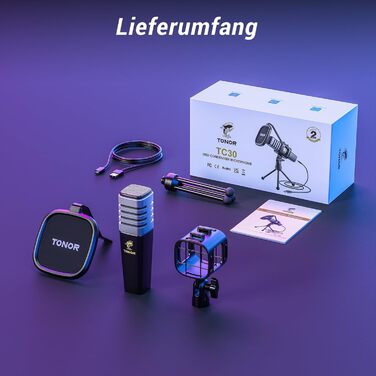 Мікрофон TONOR TC30 RGB з конденсаторним капсулою, нирковий характеристика, для стрімінгу, подкастингу, запису голосу, сумісний з ПК та ноутбуком