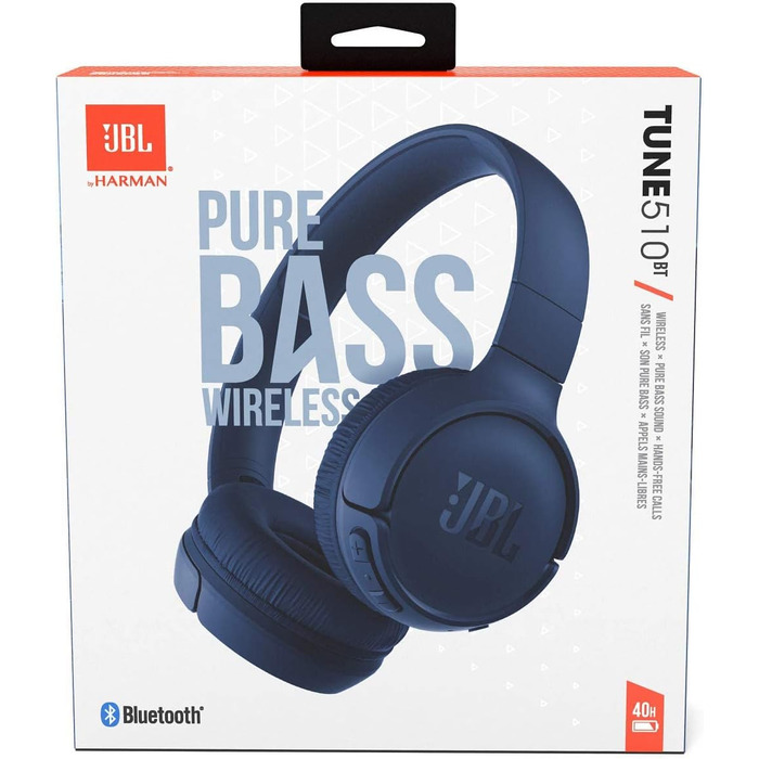 Навушники JBL Tune 510 BT Bluetooth – бездротові, складні, з функцією гучного зв'язку, сумісні зі голосовими асистентами, до 40 годин роботи (блакитні)