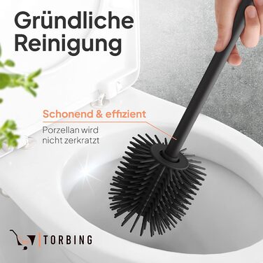 TORBING Кобура для унітазу з нержавіючої сталі та силікону - Елегантна щітка для унітазу з простим тримачем з високоякісної нержавіючої сталі - Гігієнічна щітка для унітазу з силікону з ефектом лотоса (Чорний матовий вугільний колір)