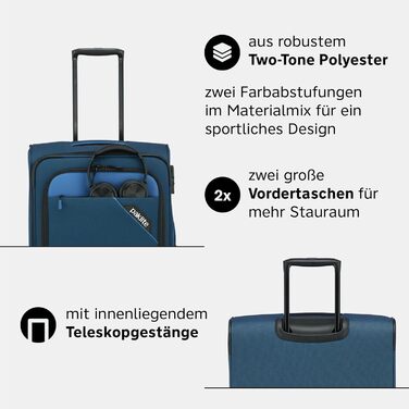 Валіза ручної поклажі Paklite Derby 55 см, 41 л, 4 колеса, з TSA замком та функцією розширення, блакитна