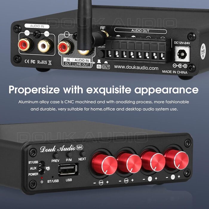 Підсилювач звуку Douk Audio HiFi Bluetooth 5.0, цифровий, стерео, 2/4 канали, 4×50Вт
