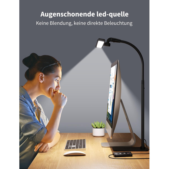 Стійка LED-лампа Kary з регулюванням яскравості, 40 см, 12 Вт, для офісу, роботи, читання, догляду за очима, дітям, 5 рівнів регулювання, 5 кольорів, таймер на 60 хвилин, чорна