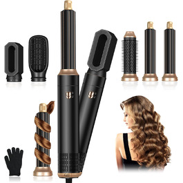 Набір для укладки Journeyside Airstyler: професійна щітка з гарячим повітрям 1000W, 5 насадок, автоматичний локонгібітор, випрямляч, для створення об'єму, локонів та випрямлення волосся, чорний