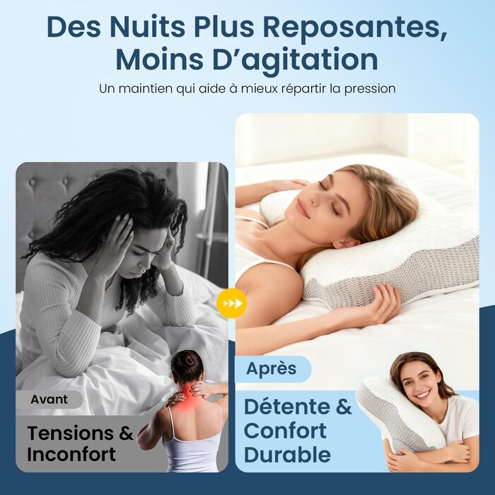 Подушка для шиї з ефектом пам'яті Memory Foam, анатомічна для сну на боці та спині, бежева