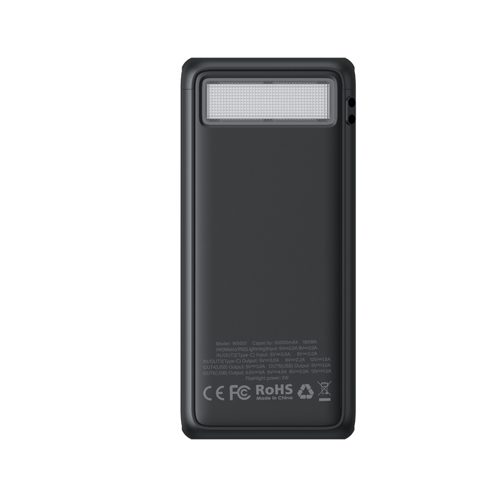Потужний павербанк Veger Tank Lite (W5001) 50000 mAh, PD QC3.0 5A 22.5W, чорний