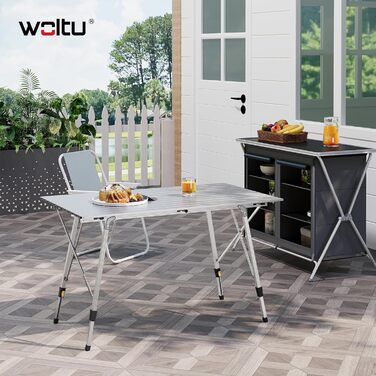Стіл туристичний розкладний WOLTU, 120x68.5 см, сріблястий. Регульована висота, з сумкою та розкатним покриттям. Для кемпінгу, саду, балкону (4-6 осіб)