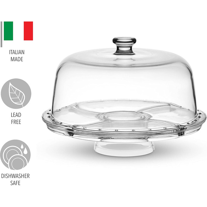 Торцеваний стіл Godinger з кришкою-куполом, 6-в-1, італійський кришталь, для тортів, салатів та фруктів