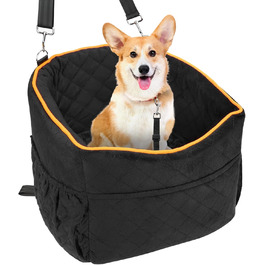 Memory Foam Dog Car Seat for Small Dogs (Under 11kg) - Elevated Design with Storage Pockets