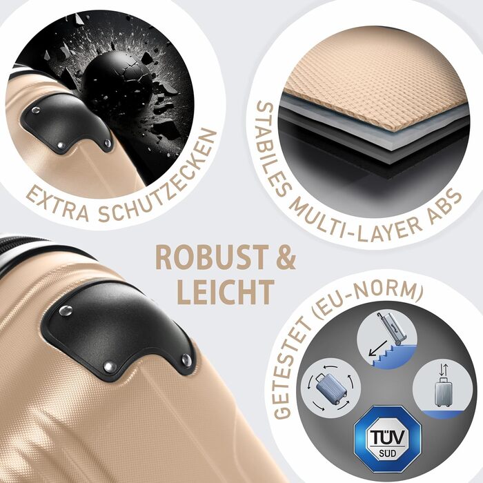 Набір валіз FERGÉ QUÉBEC 3 шт. з жорсткого ABS (Handgepäck, L, XL) - Чемодани, Тріліон, 4 колеса, Шампань