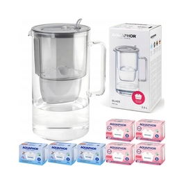 Скляний фільтр-кувшин Aquaphor Glass, сірий + 7 змінних картриджів Maxfor