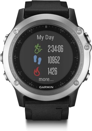 Годинник Garmin Fenix 3 GPS Multisport з мінеральним склом, срібний корпус, чорний ремінець та пульсометром на зап'ясті