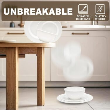 Набір посуду 36 предметів – незламний, легкий, з 26 oz мисками, десертними та обідніми тарілками, придатний для миття в посудомийній машині, багаторазовий, подарунок для дому, для щоденного використання, білий (набір з 6 комплектів)