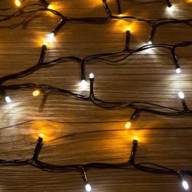 LED гірлянда WISD 13м, 200 LED, рожево-біла: регульоване святкове освітлення на темно-зеленому кабелі з 12 режимами, таймером та EU штекером. Декор для ялинки, балкона, кімнати, саду.