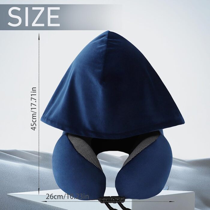 Подушка для шиї Memory Foam | Подушка для подорожей в літак з 95% захистом від світла, регульована, для офісу та сну на боці (Темно-синій)