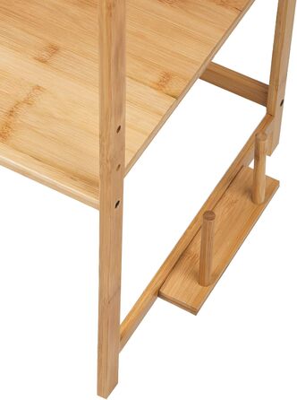 Поличка для мікрохвильової печі 3-рівнева, органайзер з гачками, розширювана, висувна (40-64см), з вуглецевої сталі (2 яруси, бамбук, 55x35x42см)