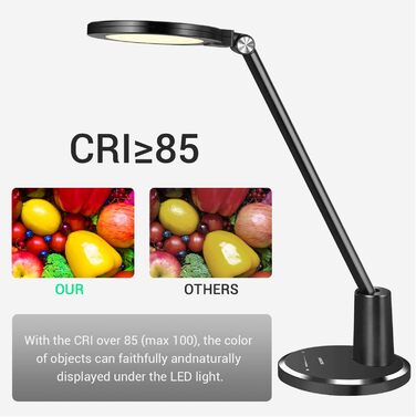 JUKSTG LED Desk Lamp - 12W Adjustable Office Table Lamp with Touch Control, Dimming, 10 Brightness Levels, 5 Color Modes, Eye Protection for Reading, Work, Kids - White/Black