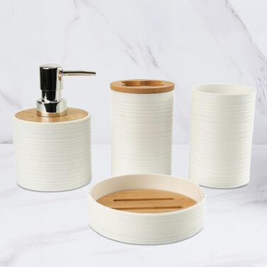 Набір аксесуарів для ванної кімнати Perfk 4X: мильниця, стакан для води, тримач для зубних щіток, зелений (білий)