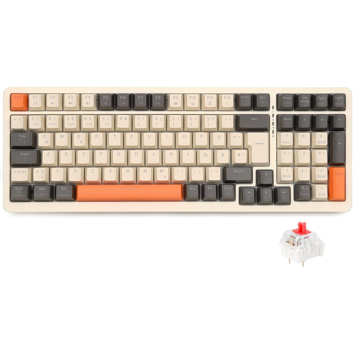 Механічна клавіатура Rii бездротова, для геймінгу, Bluetooth, Tri-Mode, 75%, QWERTZ, 20 режимів підсвічування, BT5.0 + 2.4GHz + кабель, Red Switch