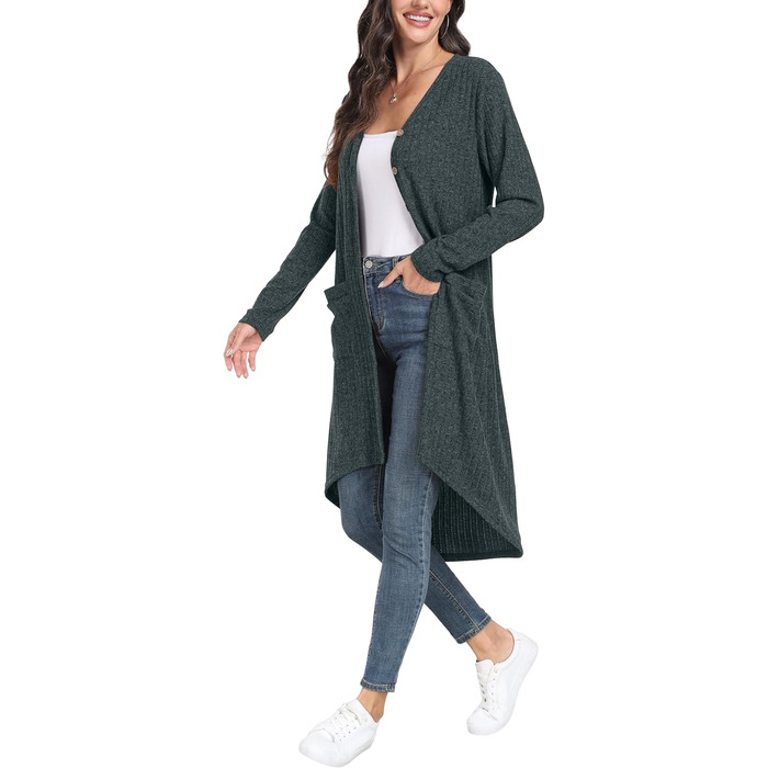 Жакет GRECEREE для жінок з ґудзиками та V-подібним вирізом, легкий кардиган (XXL, темно-зелений)