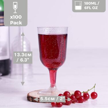 200 пластикових келихів для вина MATANA з золотим блиском (180 мл) – багаторазові келихи для вечірок, коктейлів, десертів, свят, 200 шт.