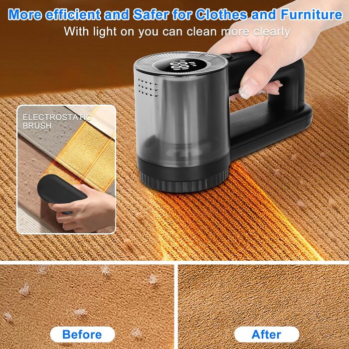 Електричний видальник ворсу, портативний, з LED-дисплеєм та 2 лезами. 3 швидкості, для всіх тканин.