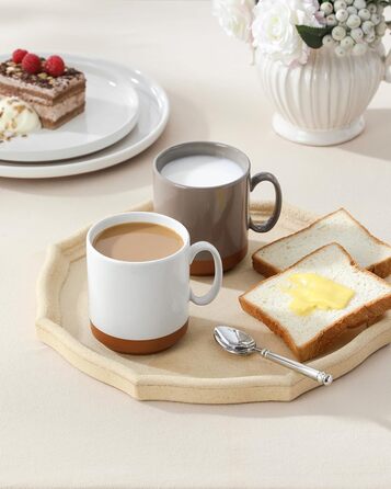 Набір кавових чашок MALACASA TARA Khakiweiß (4 шт.), 350 мл, кераміка, для кави, чаю, соку, лате, капучино, какао, безпечні для миття в посудомийній машині та використання в мікрохвильовій печі