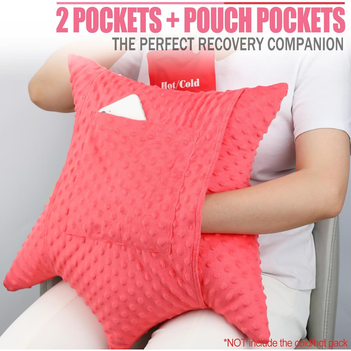 Star-shaped Hysterectomy Pillow for Abdominal Surgery with 2 Pockets, Hysterectomy Pillow Must-Have Recovery Gift Post-operative Tummy Tuck Abdominal Pillow Minky Dot Red