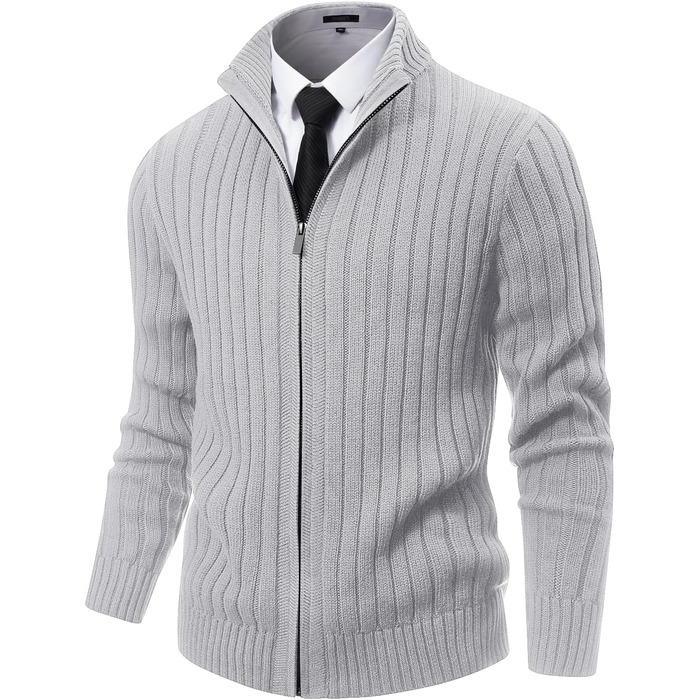 Чоловічий в'язаний кардиган NITAGUT з блискавкою, теплий, в'язаний пуловер, вінтажний стиль, колір темно-синій (XL, сірий)