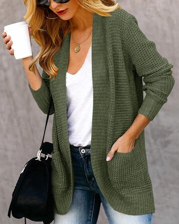 Жіночий в'язаний кардиган Saodimallsu з довгими рукавами, оверсайз, оливковий колір, з кишенями