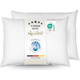 ZOLLNER 2-Pack Deluxe Down Pillow - Made in Germany – Suitable for allergy sufferers – Cover made of high-quality Mako cotton - washable up to 60°C - 60x80 cm - Hotel quality 60 x 80 cm 2-pack