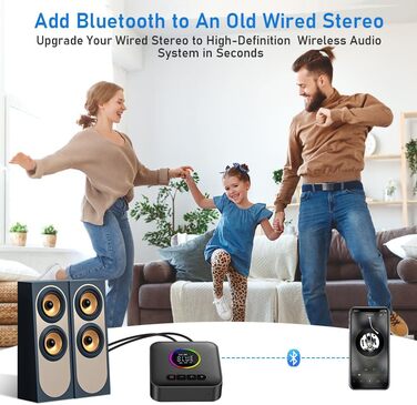 Bluetooth 5.4 Передавач та приймач AXFEE HiFi, 2-в-1, для аудіосистем, автомобілів, TV, з 3.5mm RCA, чорний