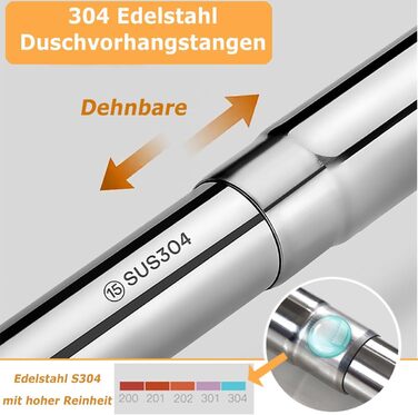 Штанга для душу U-подібна, 85-120 см, не потребує свердління, з нержавіючої сталі 304, для ванної/душу