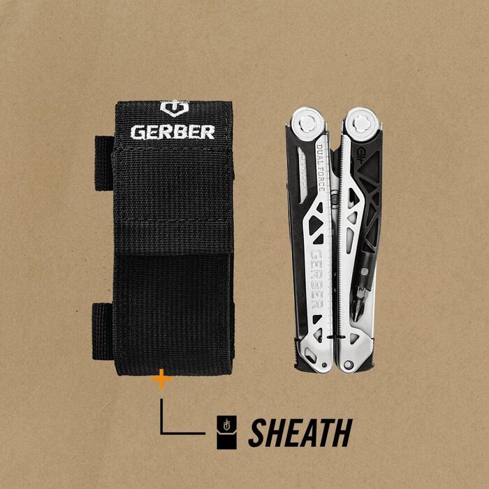 Gerber Multi-Tool with 12 functions, Dual Force, includes holster, with one-hand opening and frame-lock locking mechanism, overall length: 12 cm, 30-001613