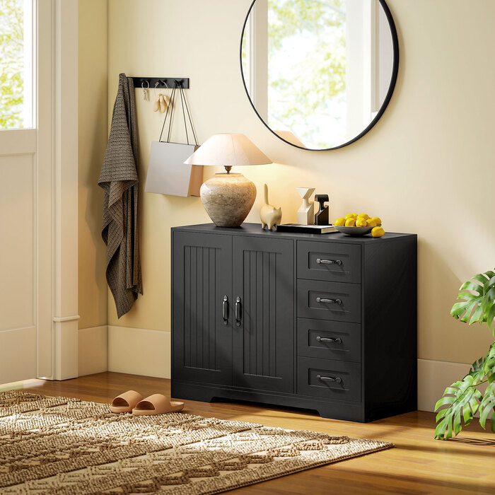 Тумба HOMCOM з 4 висувними ящиками та шафкою, сучасний стиль, 105 x 40 x 76 см, чорний колір