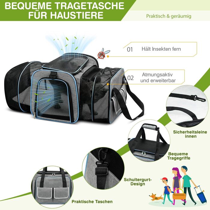 Розширювана переноска для котів та собак ALLSOPETS. Складана переноска для домашніх тварин, сумка-переноска для подорожей, походів, кемпінгу (Сірий, S)