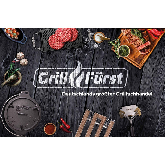 Преміум набір інструментів для барбекю Grillfürst з нержавіючої сталі, 3 предмети: щипці, лопатка, вилка, з петлями для підвішування, подарункова упаковка