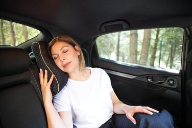 Подушка для подорожей Alkamto: ергономічна подушка з memory foam, регульована температура, Oeko-Tex Made IN Green (чорна, 35x30x10/8 см)