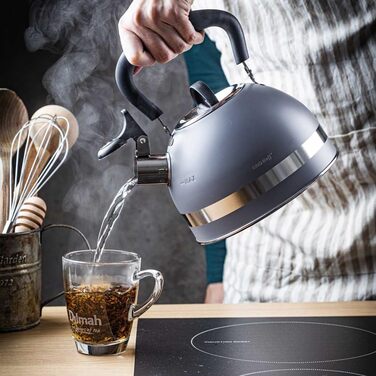 Чайник Kinghoff 1.8L з нержавіючої сталі з свистком, Induktion, сірий матовий, KH-1851