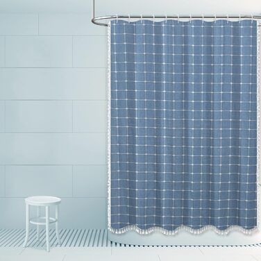 Штора для душу Sage Green - Льняна штора в стилі бохо для ванної кімнати, 72x78 дюймів (183x213 см), з китицями