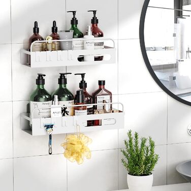 Полка для душу Uamector без свердління - Дзеркальна полиця для ванної кімнати, нержавіюча сталь, 2 шт. (3 шт. залізні пластини, білий)