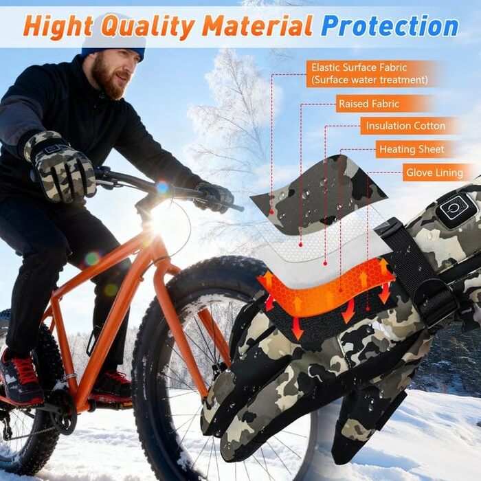 Греючі рукавиці для чоловіків та жінок, 7.4V 3000mAh, акумулятор, сенсорний екран, для катання на лижах, кемпінгу, їзди на велосипеді, 3 рівні нагріву