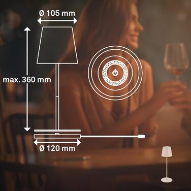 LED настільна лампа BRILONER з сенсорним керуванням, диммуванням, регулюванням висоти, акумулятор, для дому та кемпінгу, 36x10,5 см, тепле світло (RGB + тепле світло + зарядний пристрій), бежевий