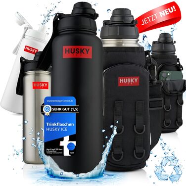 Stainless Steel Water Bottle with FREE Carrying Bag - 700ml - BPA-Free, Leakproof and Dishwasher Safe Thermo Insulated Bottle - Double-Walled Thermos Flask, Sports, Outdoor (Black Edition)
